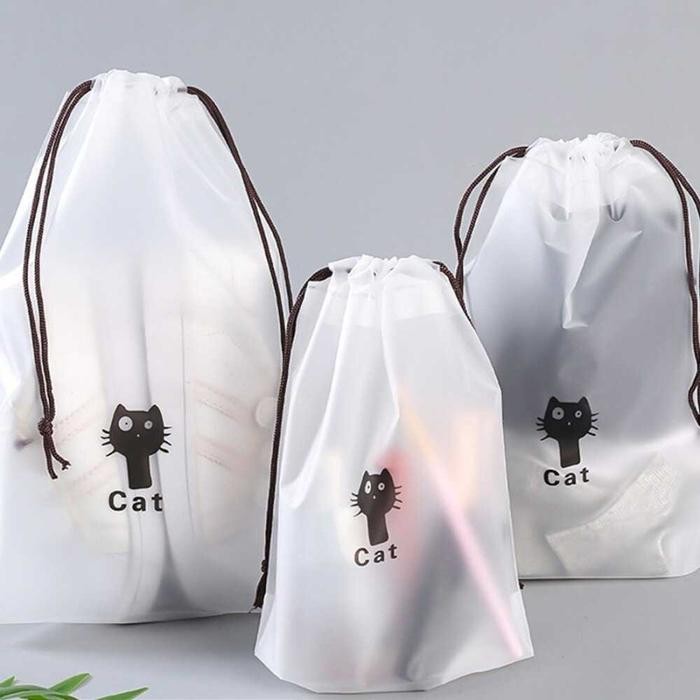 PREMIUM Tas Serut Plastik Travel Pouch Organizer Kantong Sepatu Sabun Kosmetik