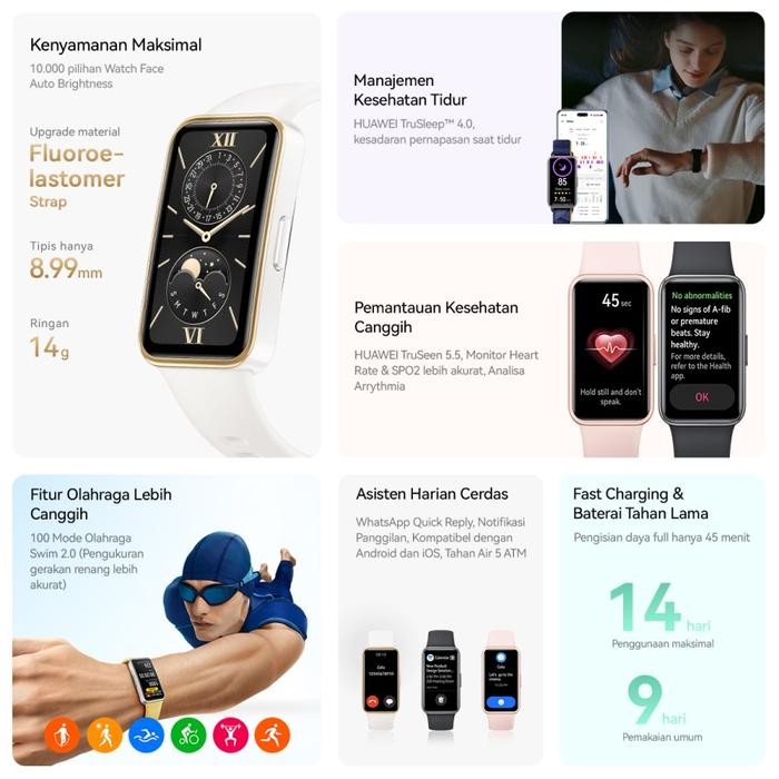 Huawei Band 9 Smartband Amoled Water Resistance 5Atm Fluoro Strap Terlaris