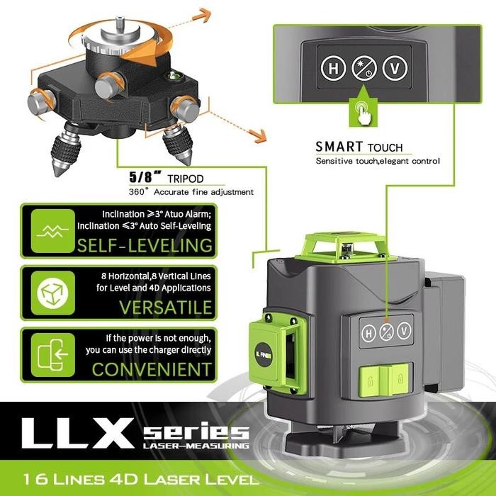 Laser Level 16/12 Line 4D Green Line Self Leveling 360 Horizontal And