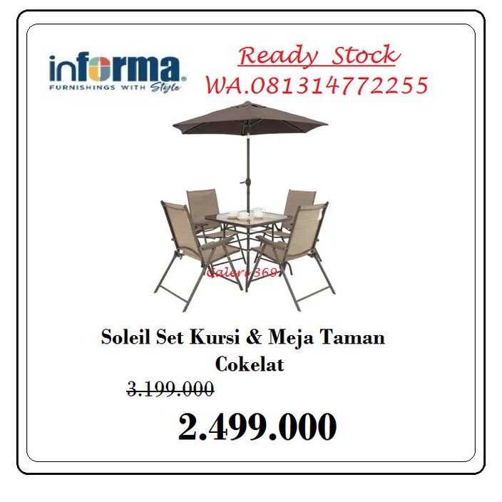 INFORMA Set Meja Cafe dan 4 Kursi + 1 Payung Textiline Outdoor Resto