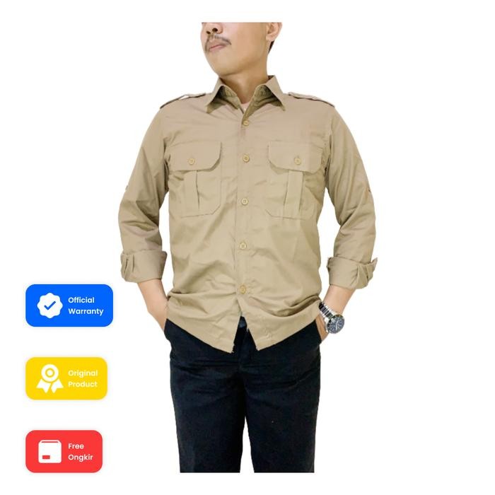 Baju Kemeja PDL PDH Lapangan Lengan Panjang Seragam Pria Coklat Khaki