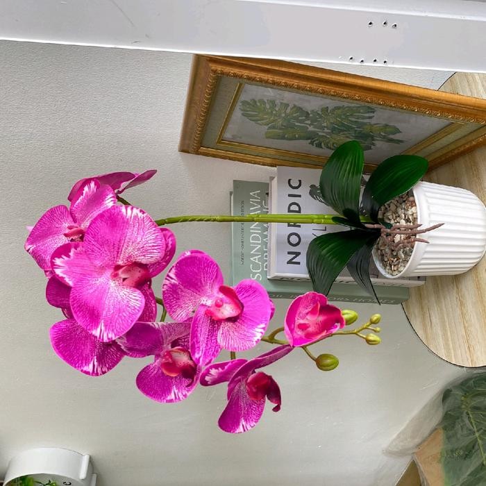 Termurah- Bunga Palsu Anggrek Cabang 1 Vas Garis / Bunga Palsu