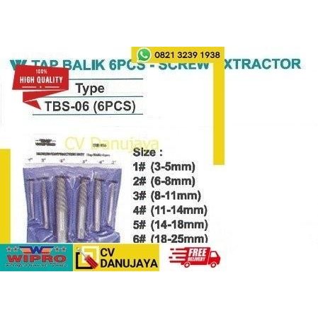 Sale Tap Balik 6 Pcs Screw Extractor Pembuka Baut Rusak Patah Wipro Tb-06
