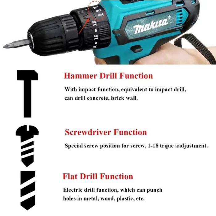 Makita 36V Cordless Drill Brushless Drill Screwdriver Impact Drill 2 Batteries Rechargeable Drill