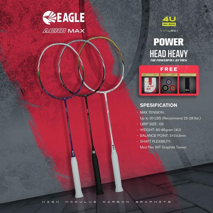 Eagle Raket Badminton Acromax ( Head Heavy 4U)