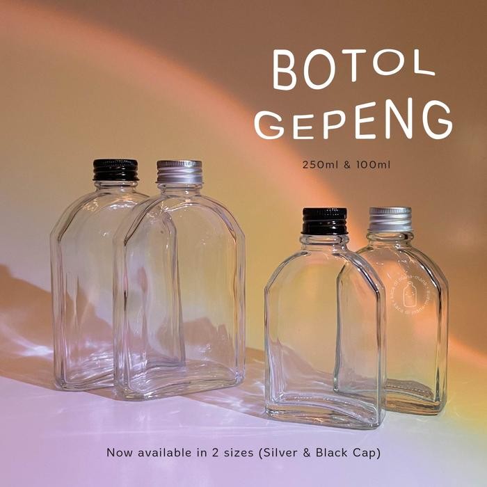 Botol kaca gepeng flat glass bottle - botol juice kopi - Gepeng