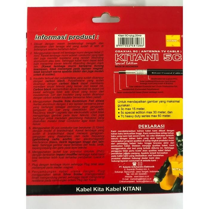 Kabel Antena TV Kitani 5C + jack 20 Meter /Coaxial