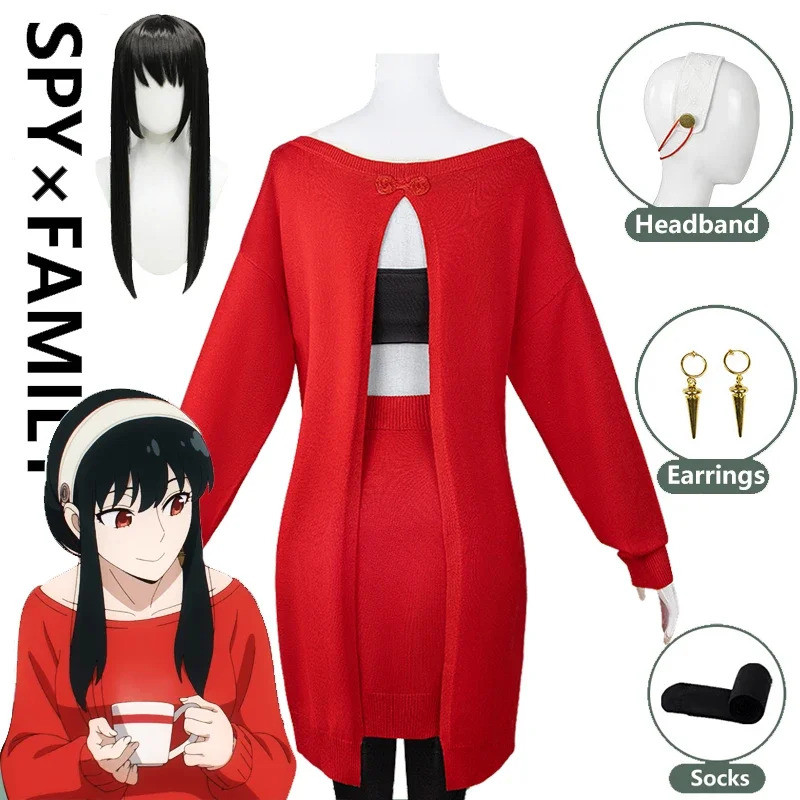 Aa 1 Bear House Costume Anime Spy Family Forger Cosplay Costumes Yor Briar Red Sweater Dress With Sh