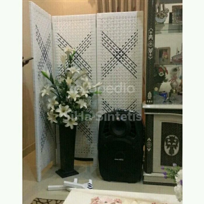 Sketsel Partisi pembatas ruangan portable rotan sintetis 3 daun pintu