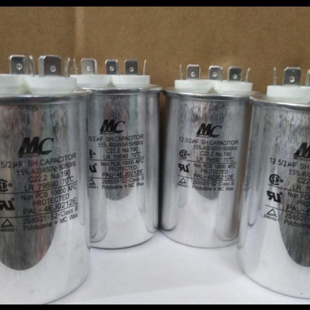 Kapasitor AC Tabung 3 Pin Michicon MC 12.5uf 15uf 25uf 45uf + 1.5uf 2uf 450V Capasitor Motor