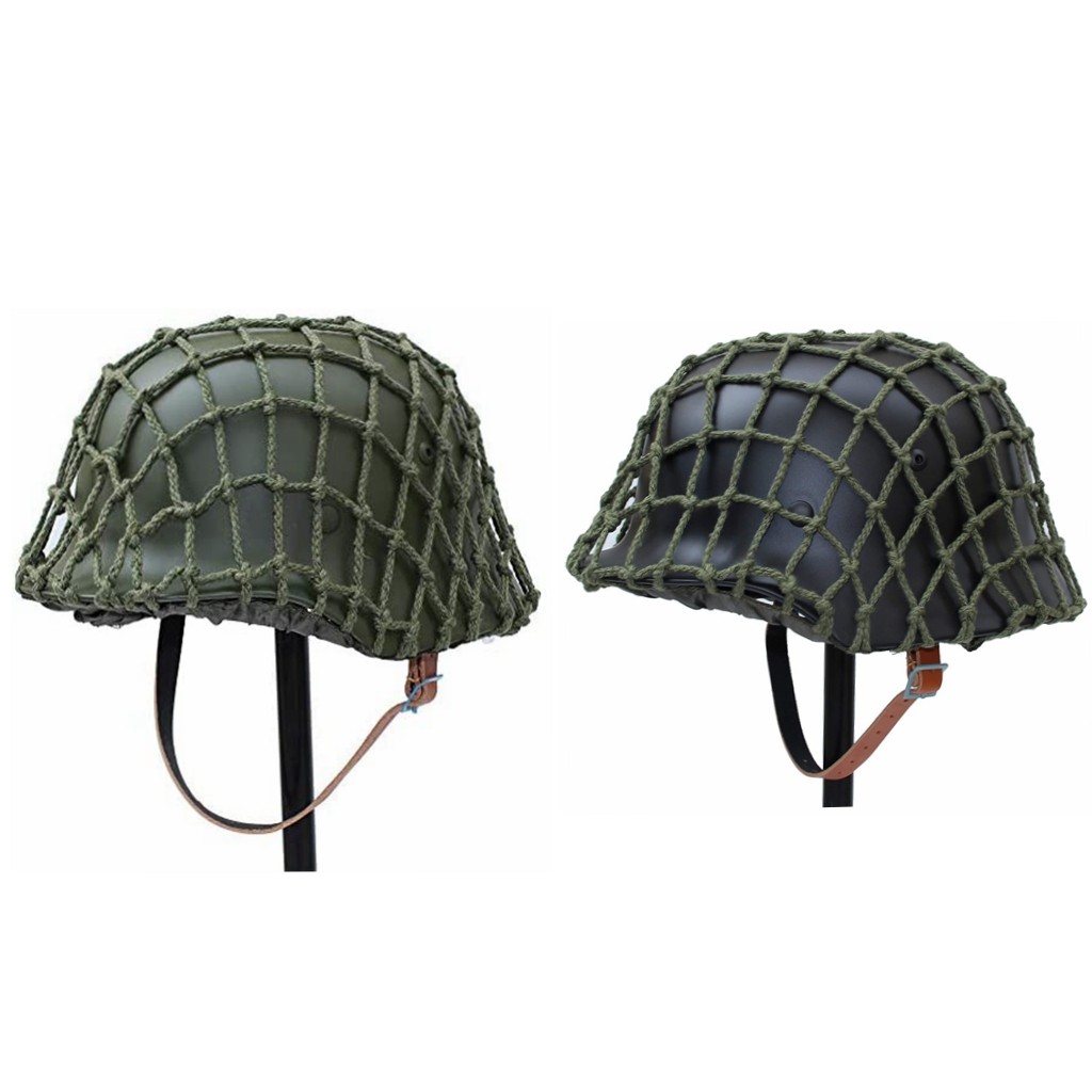 .WWII WW2 German M35 Helmet with Net Cover Steel Material M1935 Soldier Stahlhelm Black Green Color