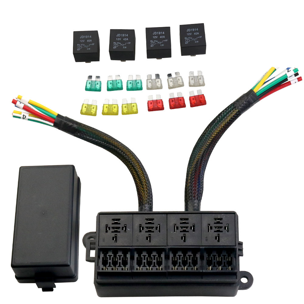 

12V Fuse Relay Box Pre-Wired Fuse and Relay Box with 4 Relay 12 Way ATC/ATO Fuses Sealed 12V Relay
