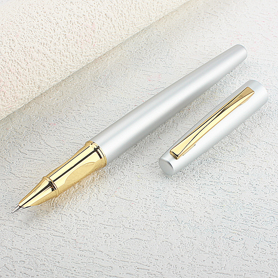 

Luxury Silver Black Metal Fountain Pen for Students Pens Portable Writting School Office Supplies