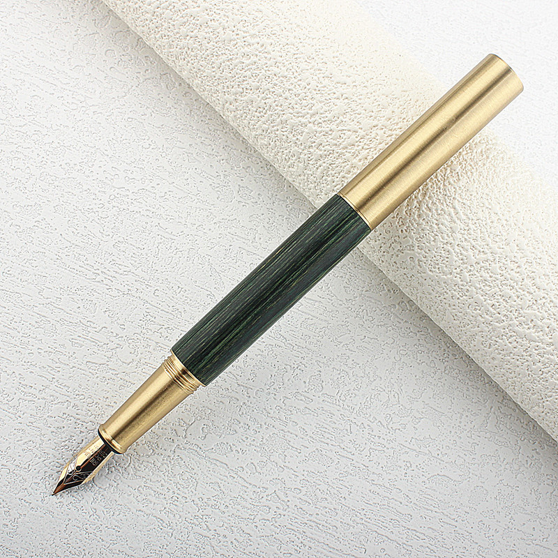 

Wood Ink Set Fountain Pen Olive Green Blue Spin Pen F Nib Stationery Office School Supplies Writing