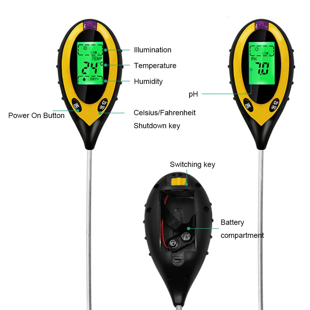 

4 in 1 Soil PH Meter Garden Soil Tester PH Moisture Meter Digital Temperature Sunlight Humidity