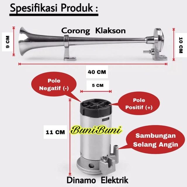 Klakson Terompet 1 Corong Komplit Dinamo Elektrik Mobil 12 Volt & Truk 24 Volt - Klakson Angin