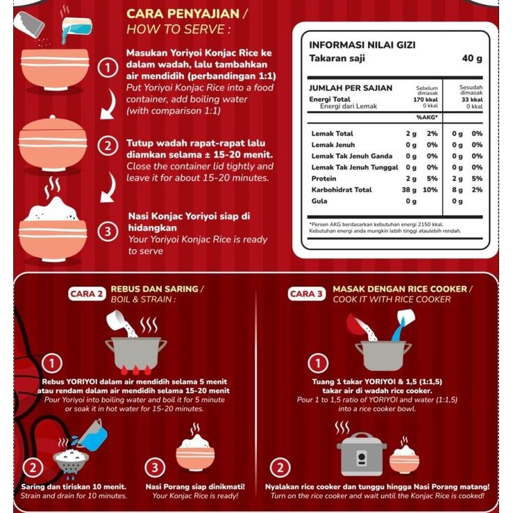 

Beras Porang Shirataki Konjac Rice YORIYOI 1 kg Diet Rendah Kalori
