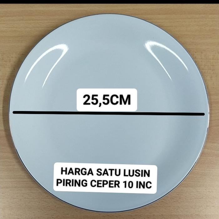 PIRING MAKAN KERAMIK LIS EMAS 10 INCI MODEL CEPER (HARGA 1 LUSIN)