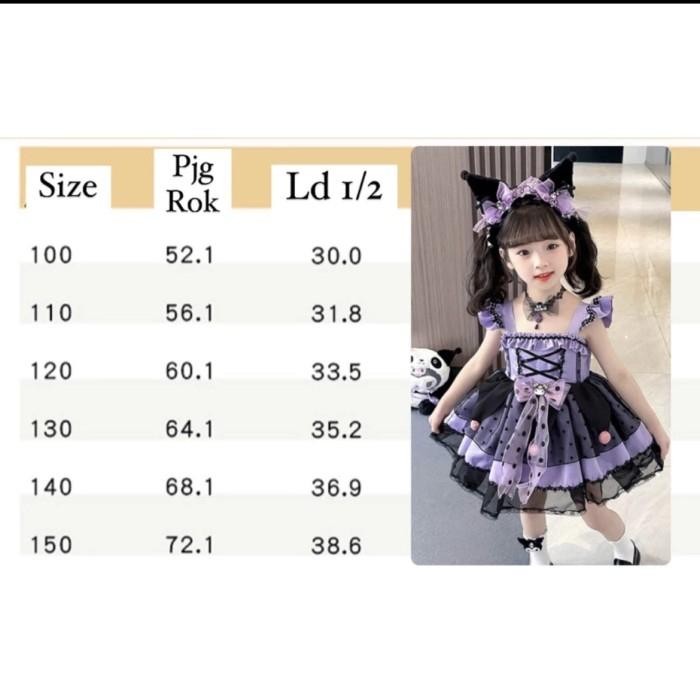 xie kostum kuromi anak/ kostum karakter anak/ dress kuromi/ cosplay kuromi