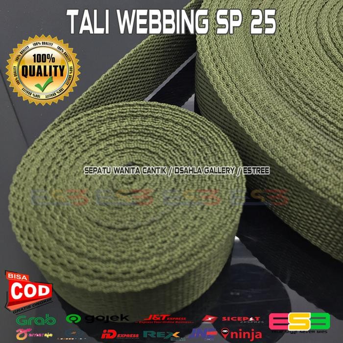 Tali webbing Hijau Army/ Tali Webing 2.5 cm Tebal Kuat/Bisban