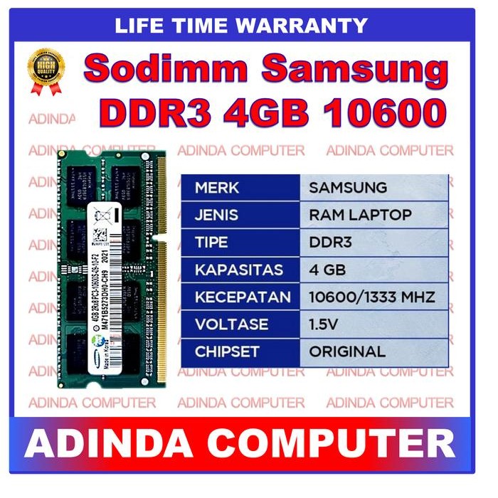 RAM SAMSUNG SODIMM DDR3 4GB PC10600 1.5V RAM LAPTOP SODIMM