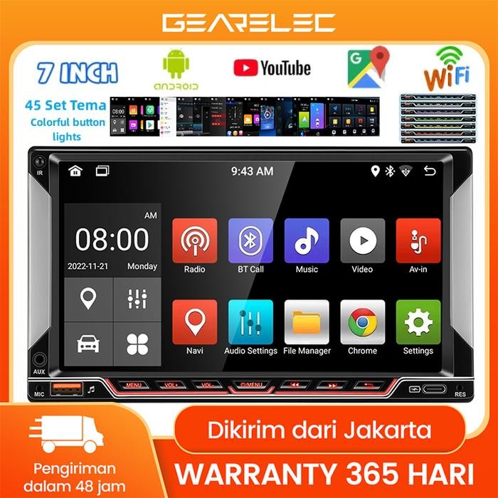 7 inch Android 12 Double DIN Mobil Stereo GPS Navigasi Bluetooth WiFi