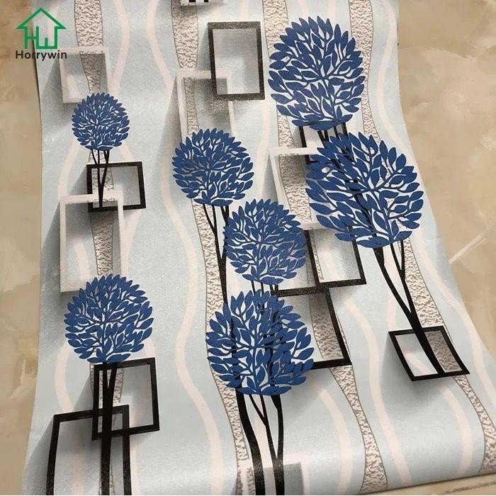 Wallpaper Dinding Motif Daun Biru 3D Kotak