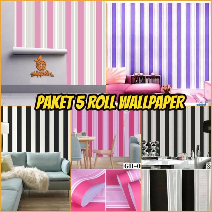 Promo - Paket 5 Roll Wallpaper Stiker Dinding Motif Salur Premium Quality Stiker Dinding /