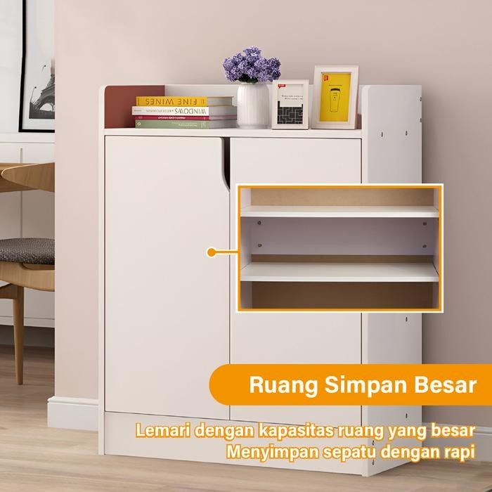 Rak Sepatu Minimalis 2 Pintu Xj-5-1 Lemari Sepatu Kayu Anti Rayap Muat Banyak