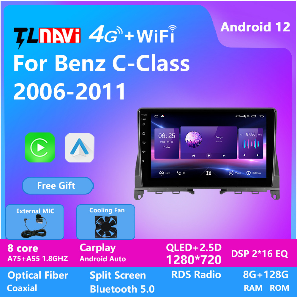 For Mercedes Benz C Class 3 W204 S204 2006 - 2011 Android 12 Head