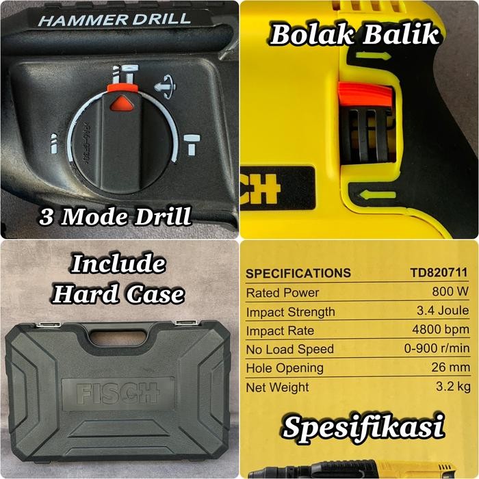 Mesin Bor Bobok Tembok Beton Sds Plus Fisch Rotary Hammer Mata Bor Sds +