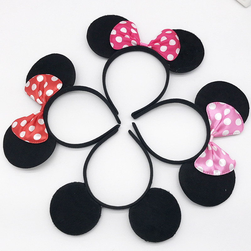 Girls Cute Mickyy Dress Up Ear Headband Hair Ornament Mouse Black Red Pink Headband Minnie Bow