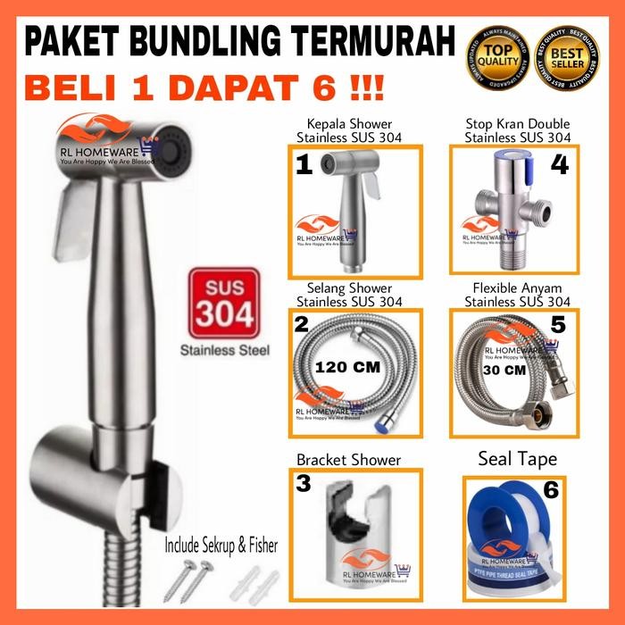 Jet Shower Toilet Stainless SUS 304 Stop Kran Air Cabang Selang Kloset