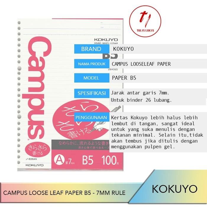 

Kertas Kokuyo Campus Loose Leaf B5 7Mm Ruled Kode 531