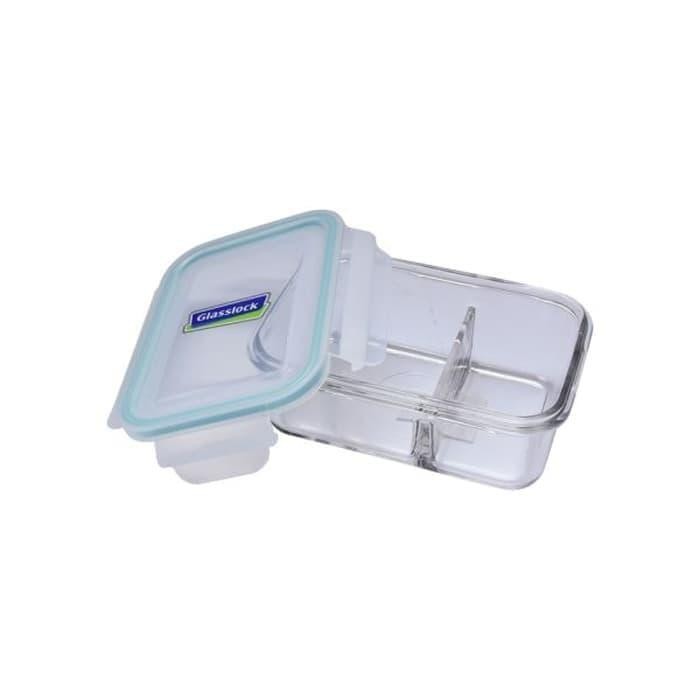 Glasslock ~ Kotak Tempat Makanan Kaca Tutup Plastik 670Ml Sekat Dua