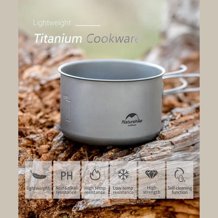 Naturehike Nh18T101-A Nh18T202-B Nh18T303-C Titanium Cooking Pot Pan - Panci Masak Camping