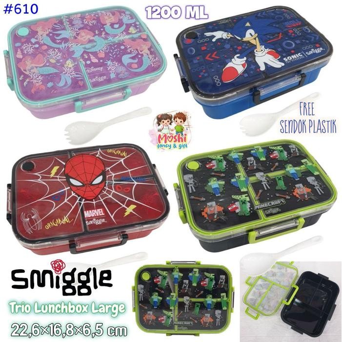 Tempat Makan Smiggle Sekat / Lunch Box Smiggle Sekat Spiderman Minecraft Ariel Mermaid Sonic /