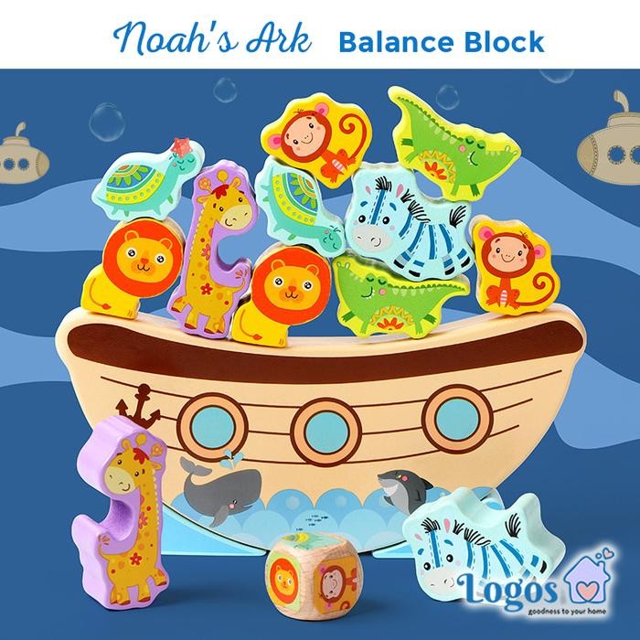 Noah's Ark Balance Block Animal Wooden Toy Mainan edukasi anak moon