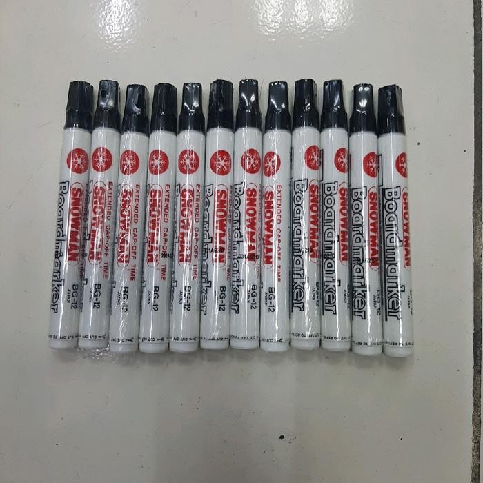 

Spidol whiteboard BG12 bg 12 snowman spidol tidak permanen hitam ,merah dan biru 1lusin 12 pcs hitam