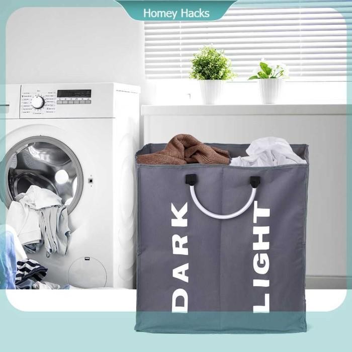 Keranjang Laundry Paan Kotor Lipat / Tempat Baju Kotor 2 Sekat