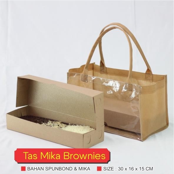 Tas Mika Transparan Hampers Goodiebag Totebag Brownies / Tas Kue Brownies / Tas Spunbond Brownies