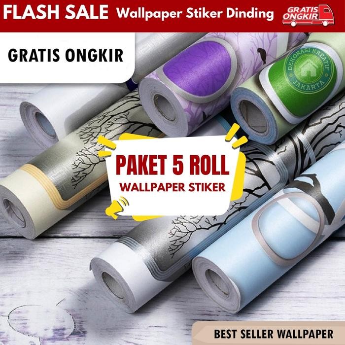 Paket 5 Roll Sooku Wallpaper Stiker Dinding Motif lkadot 4 Meter Bahan Kertas PVC Anti Air