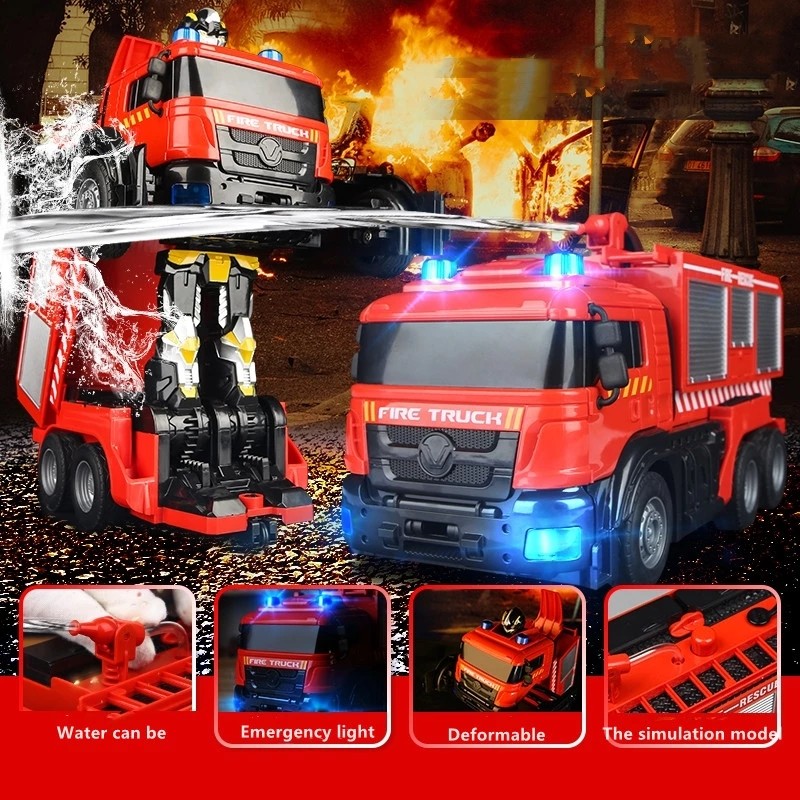 Fire Truck Robot Rc Car Transformation Robot Vehicle Light Action Toys Engine Excavator Car Truck