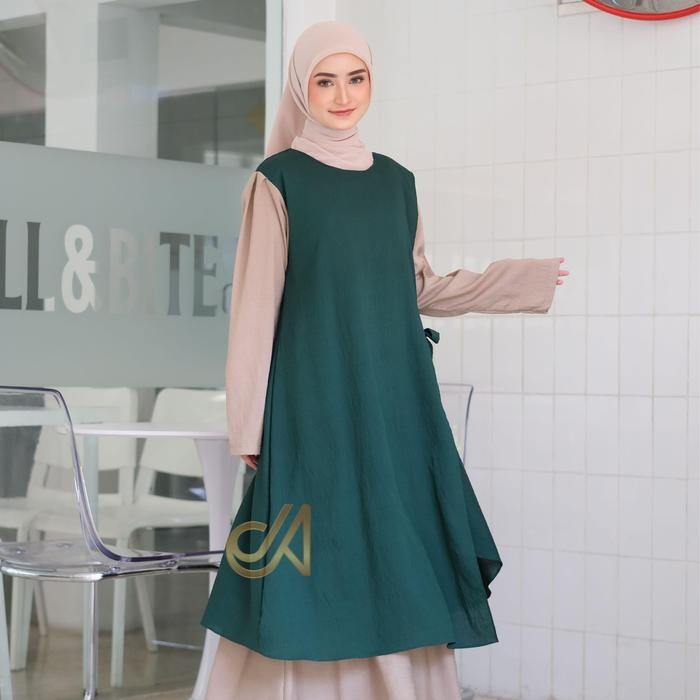 Jabayaska - Siera Set Setelan Pita Atasan dan Rok Tunik 2in1 Muslim Vest Polo Linen Terbaru Outfit