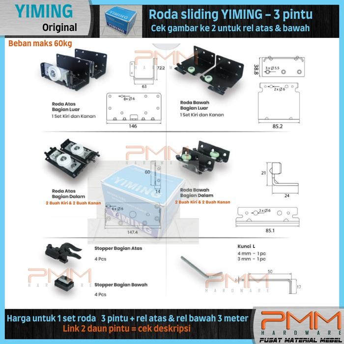 YIMING 3MTR REL SLIDING PINTU GESER ATAS BAWAH BEBAN 50 KG
