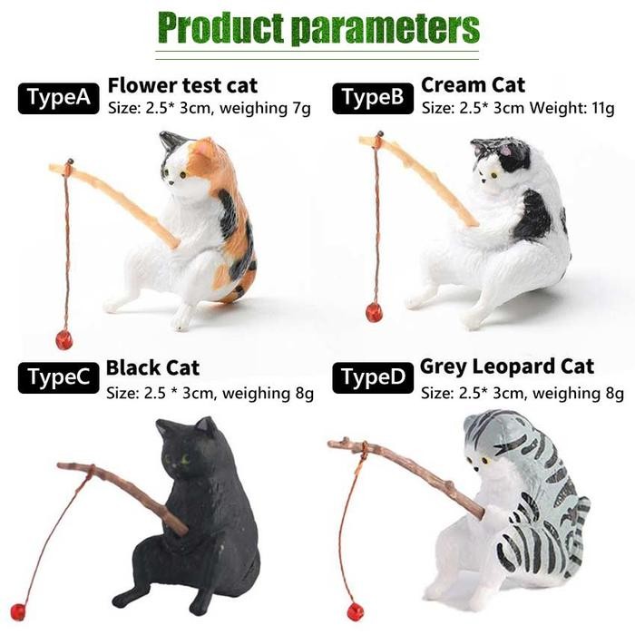 (Allthebest) Patung Memancing Ornamen Streng Kucing Mancing Dekorasi Aquarium