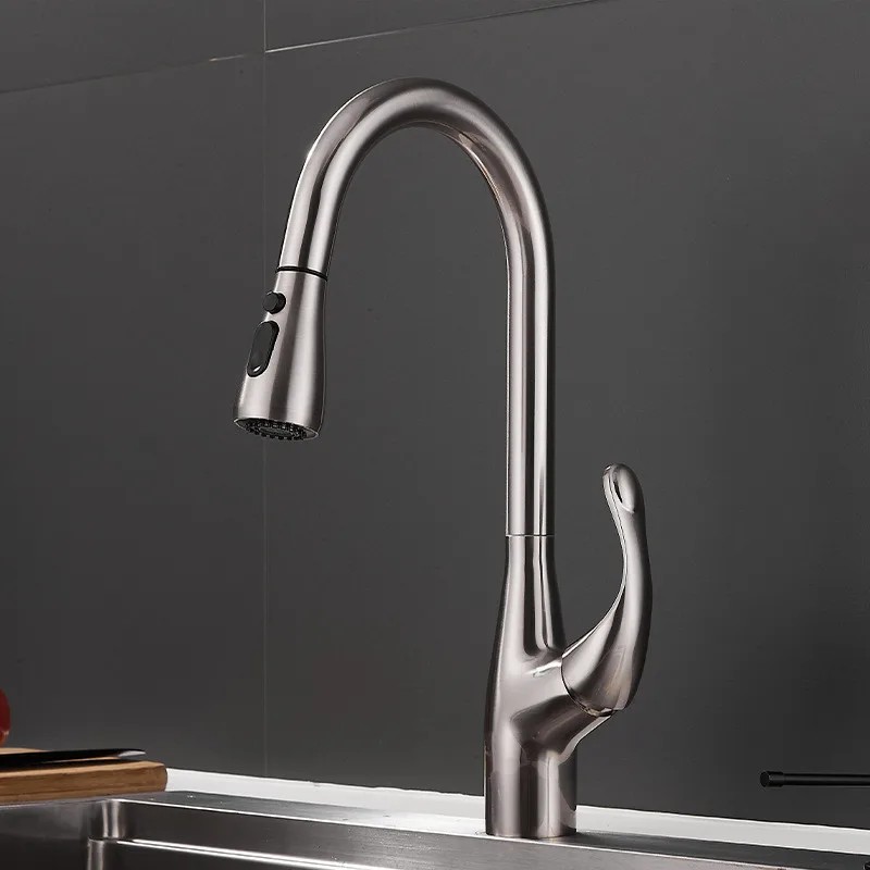 Gray Pull Out Kitchen Faucet Black Kitchen Tap 360 Rotate Brass Chrome/ Black Swivel Brushed Nickel 