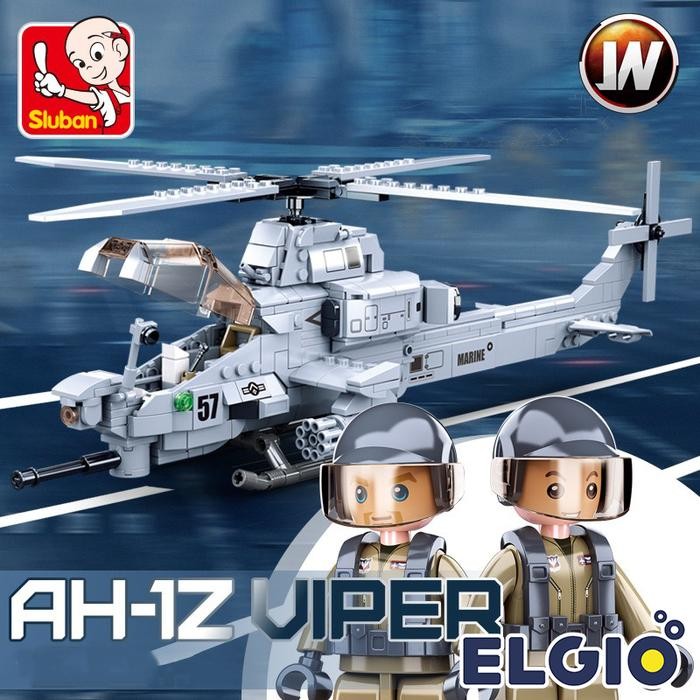 Sluban Bricks Helikopter Tentara Tempur Attack Helicopter M38 B0838