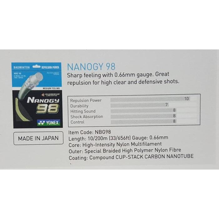 Senar Badminton - Yonex Nanogy 98 Sp - Original #Gratisongkir