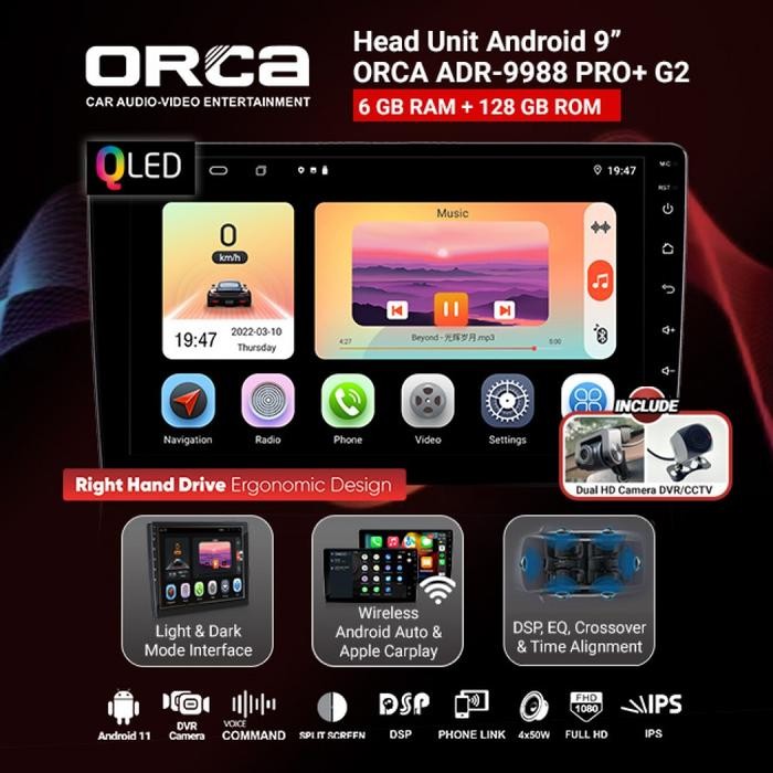 Terlaris Head Unit Android 7 Inch Orca Adr-9988 Pro+ G2 Gen 2 Dsp Dual Dvr/Cctv